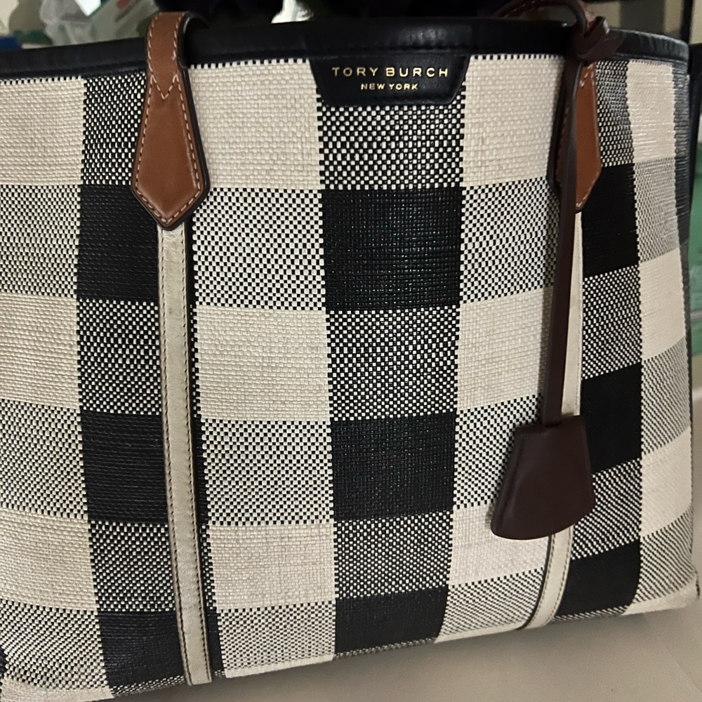 Tory Burch Gingham tote.